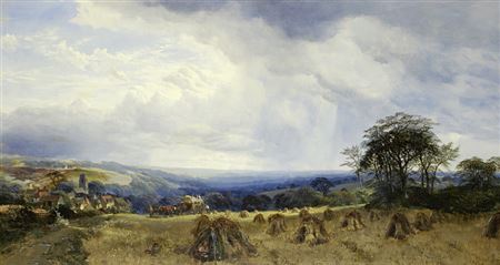 Sheltering among the wheat stooks by Henry Jutsum - Auction record, sale price, and art valuation. Compare with similar artists and explore comparable artworks.