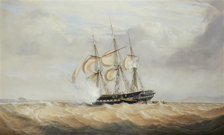 The frigate H.M.S. Pique successfully being refloated off Labrador, 23rd October 1835
