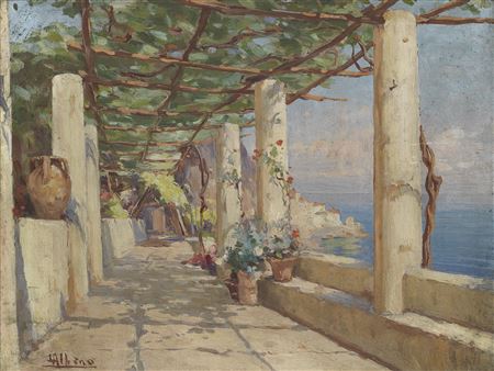 From Salerno to Amalfi; Loggia at the Hotel Cappuccini at Amalfi, a pair