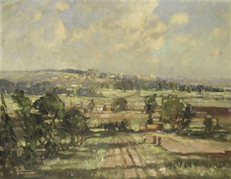 Sussex landscape with Arundel Castle in the distance by Godwin Bennett - Auction record, sale price, and art valuation. Compare with similar artists and explore comparable artworks.