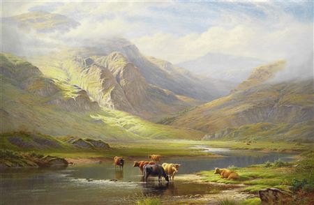 Cattle in an extensive mountain landscape