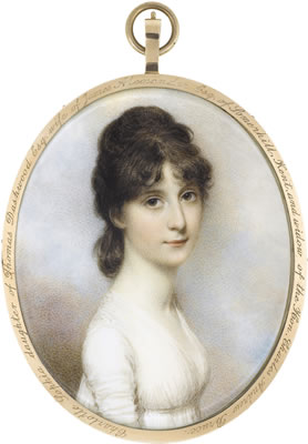 Miss Charlotte Sophia Dashwood (d.1870), wearing white dress, her brown hair upswept