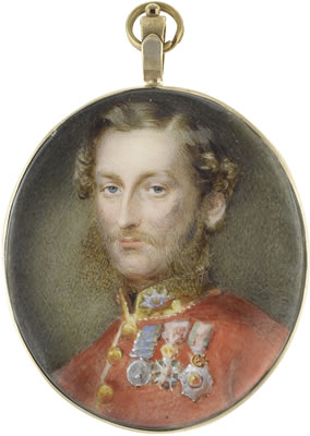 Lieutenant General James Thomas Brudenell, 7th Earl of Cardigan, KCB (1797?1868), wearing scarlet coat with gold standing collar decorated with medals including the Order of the Bath