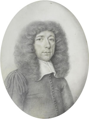 A Gentleman, wearing dark coat with braiding to his right shoulder, white lawn collar and full-bottomed wig