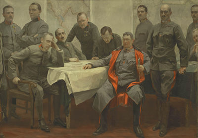 Portrait of Field marshall Hermann Kövess von Kövesshaza as General of the Infantry with the staff of the 3rd Army Command in 1916