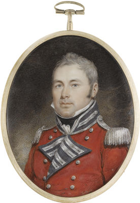 An Officer, wearing red coat with dark blue facings edged with silver, silver epaulettes, white frilled chemise and black stock by John Jukes - Auction record, sale price, and art valuation. Compare with similar artists and explore comparable artworks.
