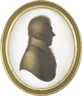 A pair of bust-length silhouettes portraying John Daniel Hose (1773-1814) and his daughter, Maria Hose: he, wearing coat, frilled chemise, stock and tied cravat; she, wearing dress, fill-in and frilled collar
