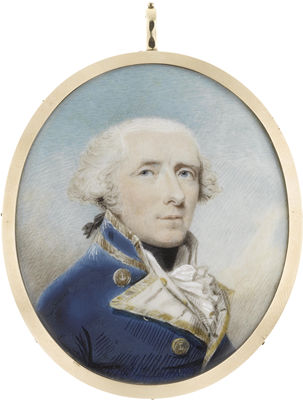 Admiral Skeffington Lutwidge (1737-1814), wearing blue coat with white facings edged with gold, white waistcoat, frilled chemise and black stock, his white hair tied with black ribbon