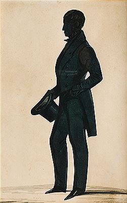 A silhouette of a Gentleman, profile to the left, holding a top-hat, his left hand on his hip. by Hubard Gallery - Auction record, sale price, and art valuation. Compare with similar artists and explore comparable artworks.