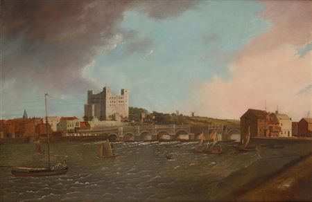 A view of the Medway at Rochester, the old bridge dwarfed by the ancient keep of the castle looming over the town by Daniel Turner - Auction record, sale price, and art valuation. Compare with similar artists and explore comparable artworks.