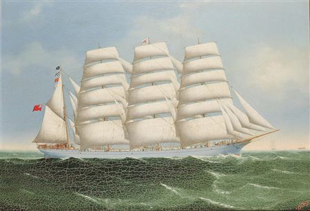 The four-mastered barque 'Achnashie' under full sail