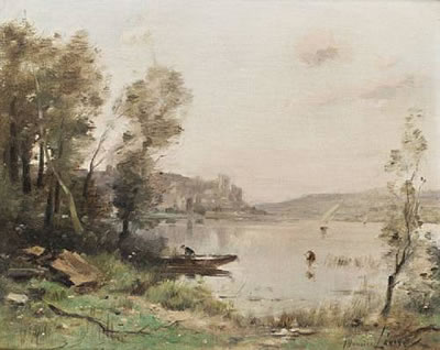 On the Seine; A punt on the Seine, with a town beyond (2)