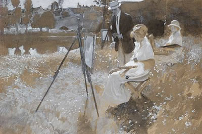 "Stopping in front of Alameda Golden's large canvas he gazed uncomfortably on what she had wrought there"