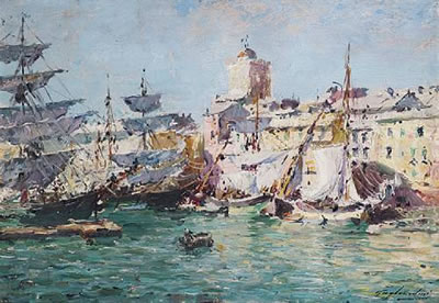 Boats in the harbour at Savona, Italy
