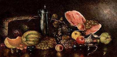Still life with summer fruits and silverware by Nicolaos Vokos - Auction record, sale price, and art valuation. Compare with similar artists and explore comparable artworks.