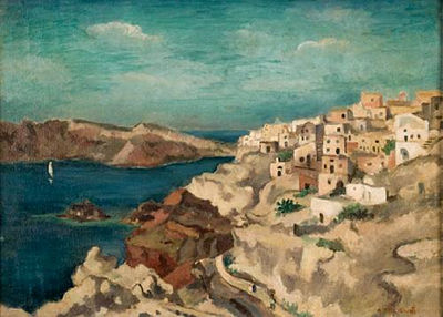 View of Ia, Santorini by Aristotelis Vassilikiotis - Auction record, sale price, and art valuation. Compare with similar artists and explore comparable artworks.
