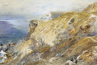 Shepherds and their flock near Lulworth, Dorset