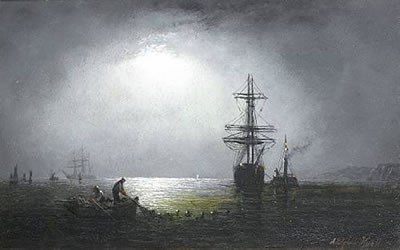 Fishing boats by moonlight