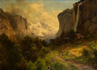 Travellers in a mountainous landscape