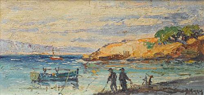 Two fishermen bringing in the catch