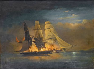 Capture of the Spanish Slave Brig Almirante by H.M.S. Black Joke in the Bight of Benin, Africa by Nicholas Condy - Auction record, sale price, and art valuation. Compare with similar artists and explore comparable artworks.
