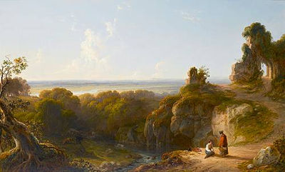 View on the Medway Near Maidstone, with Figures Resting Beside the River