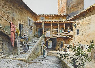 The courtyard of the Anguillara Palace in Trastevere, Rome