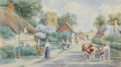 Sample artwork by Robert Hollands Walker (1852 - 1920), known for genre and figure in bucolic landscape painting - View similar artists and auction records