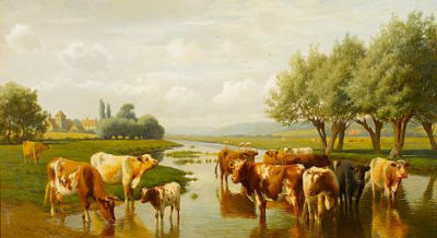 Cattle watering at Thanington, Kent by William Sidney Cooper - Auction record, sale price, and art valuation. Compare with similar artists and explore comparable artworks.