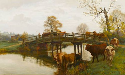 Cattle crossing Dedham Bridge by William Sidney Cooper - Auction record, sale price, and art valuation. Compare with similar artists and explore comparable artworks.