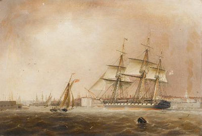 'H. M. Ship Raleigh' entering Portsmouth Harbour