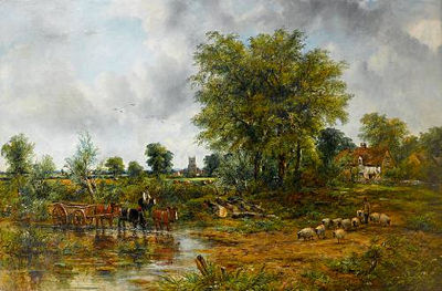 Sample artwork by Frederick Waters Watts (1800 - 1862), known for bucolic landscape and riverside painting, often with trees - View similar artists and auction records