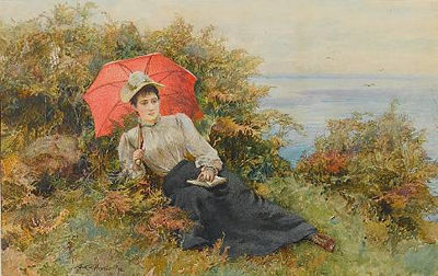 A young woman reading by the sea by Arthur Hopkins - Auction record, sale price, and art valuation. Compare with similar artists and explore comparable artworks.