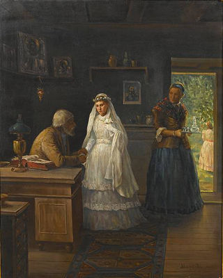 Sample artwork by Alexander Morozov (1835 - 1904), known for genre and portrait painting - View similar artists and auction records