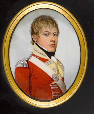 Captain Fenton (d.1820), wearing the uniform of the 37th (the North Hampshire) Regiment of Foot, scarlet coatee with yellow facings, silver epaulette and white cross-belt, the belt plate bearing number 37, frilled white cravat and black stock