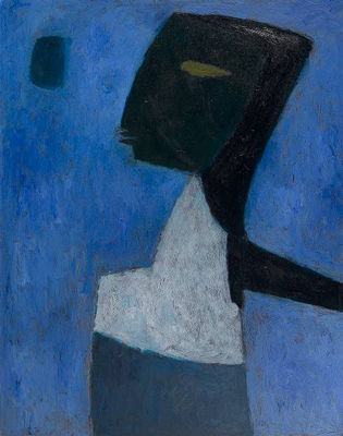 Black figure on blue ground