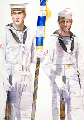 Sailors holding the Greek flag