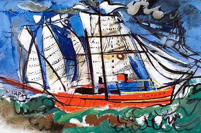Sample artwork by Dimitris Mytaras (1934 - 2017), known for abstract, surreal figurative, marine and still life painitng - View similar artists and auction records