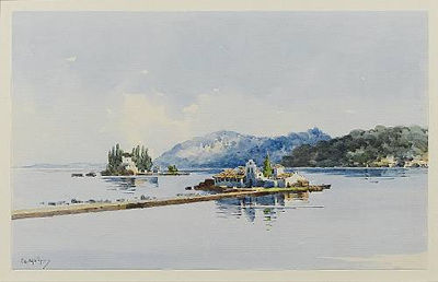 The islands of Pontikonissi and Vlacherna, Corfu , (2) The island of Pontikonissi, Corfu (a pair)
