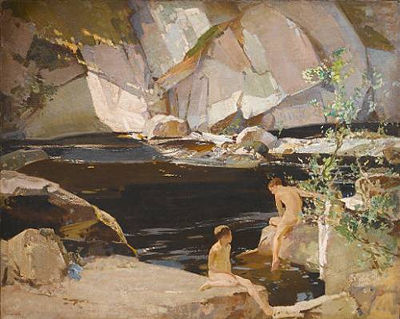 Two boys bathing in a rockpool
