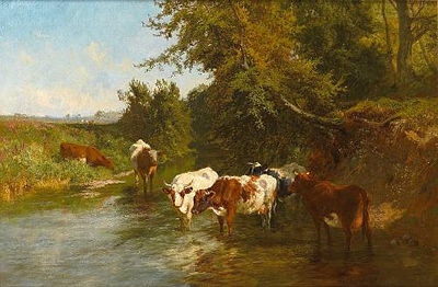 Sample artwork by Charles Collins (1851 - 1921), known for rural genre, farm, domestic animals, landscape painting - View similar artists and auction records