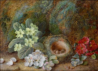 Still life with blossom; Primroses (a pair)