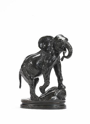 A bronze model entitled 'Elephant d'Asie patte antérieure droite levée' by Alfred (Alf Barye or A Barye Fils) Barye - Auction record, sale price, and art valuation. Compare with similar artists and explore comparable artworks.