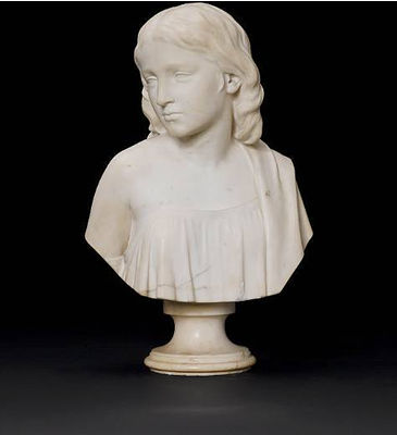 A white marble bust of a girl
