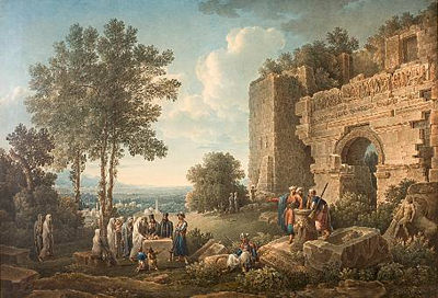 Greek family in front of the Gate of Persecution, Ephesus