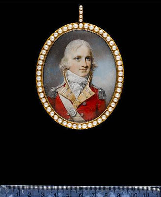 A Field Officer of the 86th Regiment of Foot, wearing red coatee with yellow facings and silver epaulettes, white cross belt, the belt plate bearing number 86, his hair powdered