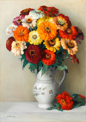 Summers flowers in a ceramic jug on a ledge