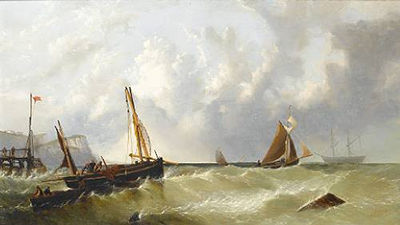 Fishermen at work off a jetty in a heavy swell