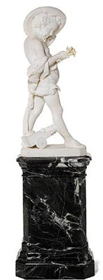 A late 19th century white Marble statue of a Boy, entitled 'Smorfie'