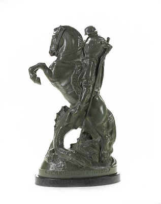 A painted bronze model of St George and the Dragon